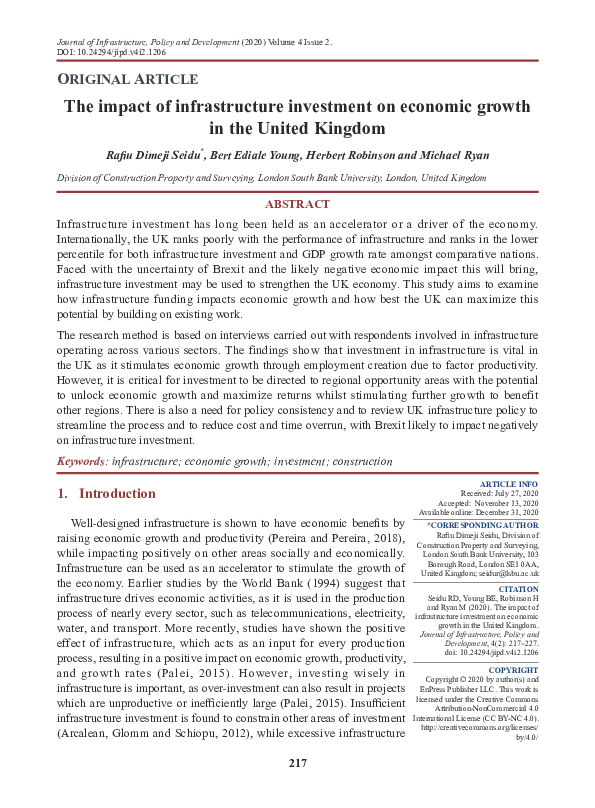 (PDF) The impact of infrastructure investment on economic growth in the ...