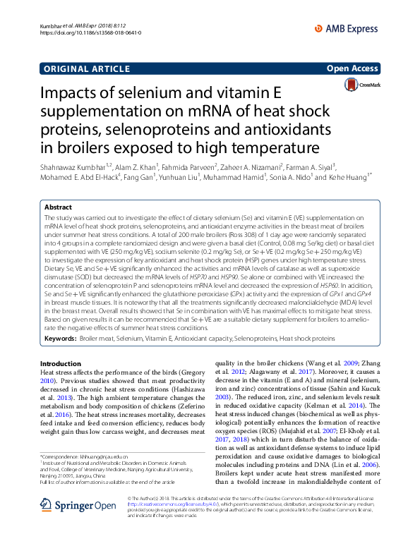 (PDF) Impacts of selenium and vitamin E supplementation on mRNA of heat ...