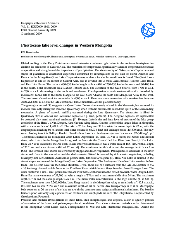 (PDF) Pleistocene lake level changes in Western Mongolia