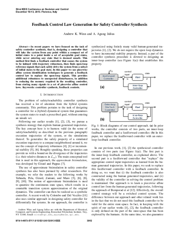 (PDF) Feedback control law generation for safety controller synthesis