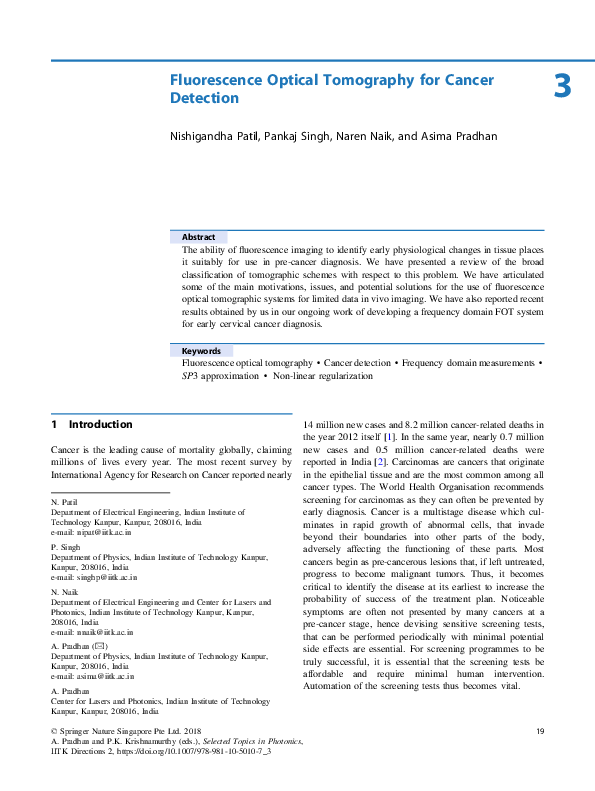 (PDF) Fluorescence Optical Tomography for Cancer Detection
