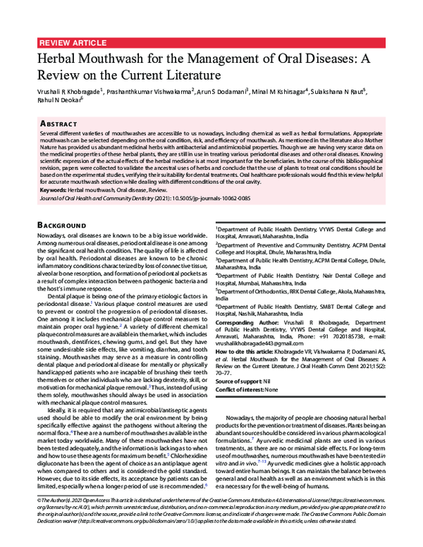 (PDF) Herbal Mouthwash for the Management of Oral Diseases A Review on