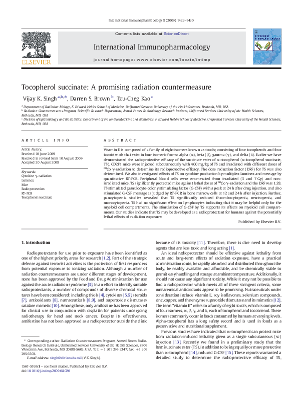 (PDF) Tocopherol succinate: A promising radiation countermeasure