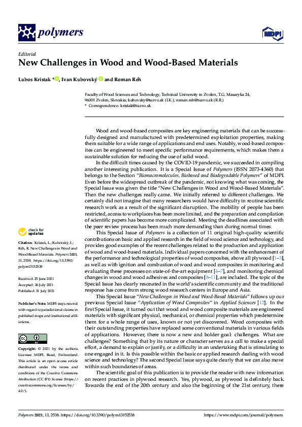 (PDF) New Challenges in Wood and Wood-Based Materials