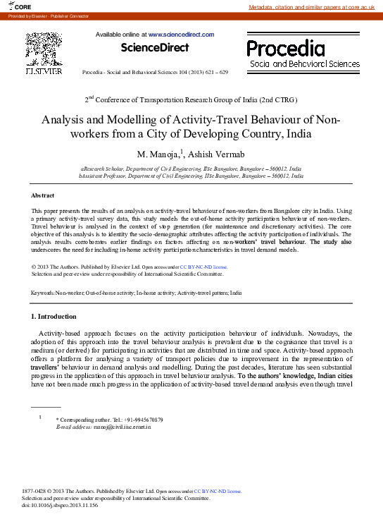 (PDF) Analysis and Modelling of Activity-travel Behaviour of Non ...