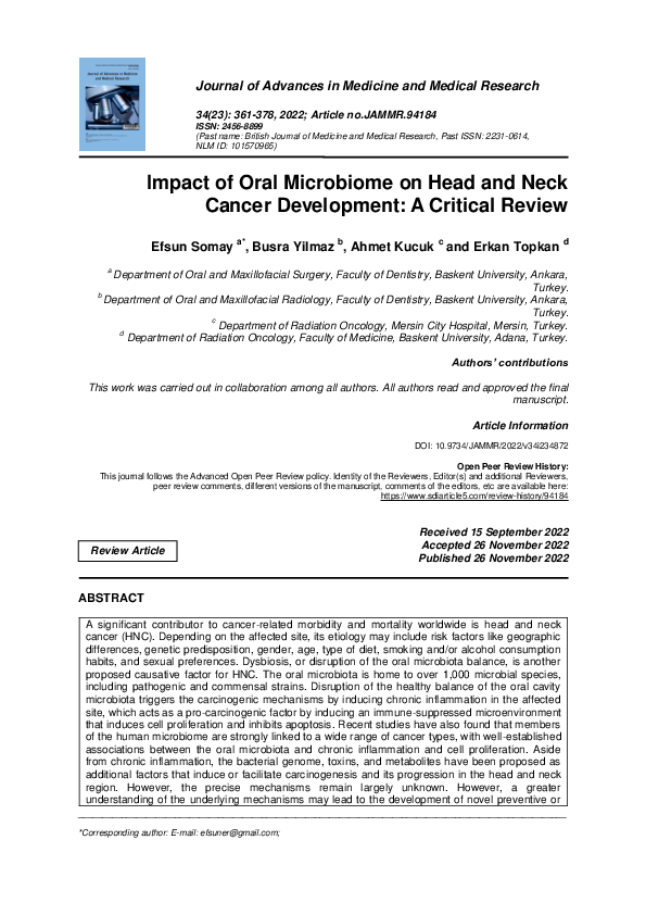 (PDF) Impact of Oral Microbiome on Head and Neck Cancer Development: A ...