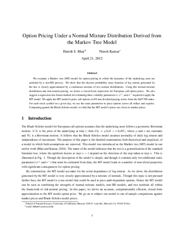 (PDF) Option pricing under a normal mixture distribution derived from ...