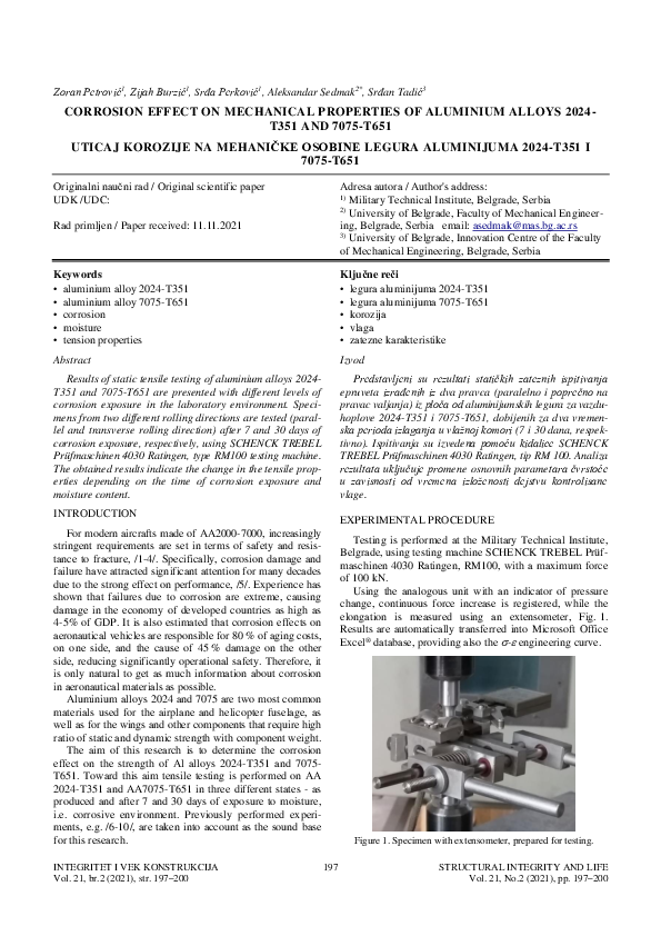 (PDF) Corrosion Effect on Mechanical Properties of Aluminium Alloys ...