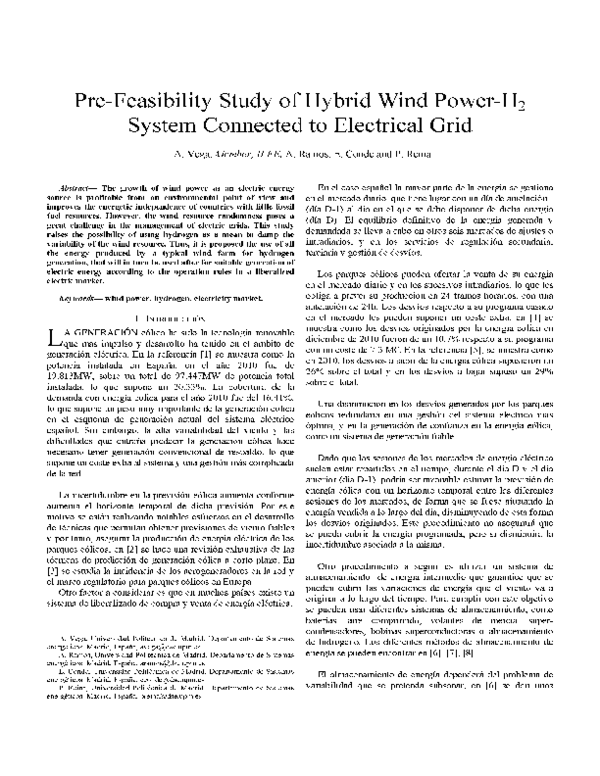 (PDF) Pre-feasibility study of hybrid wind power-H2 system connected to ...