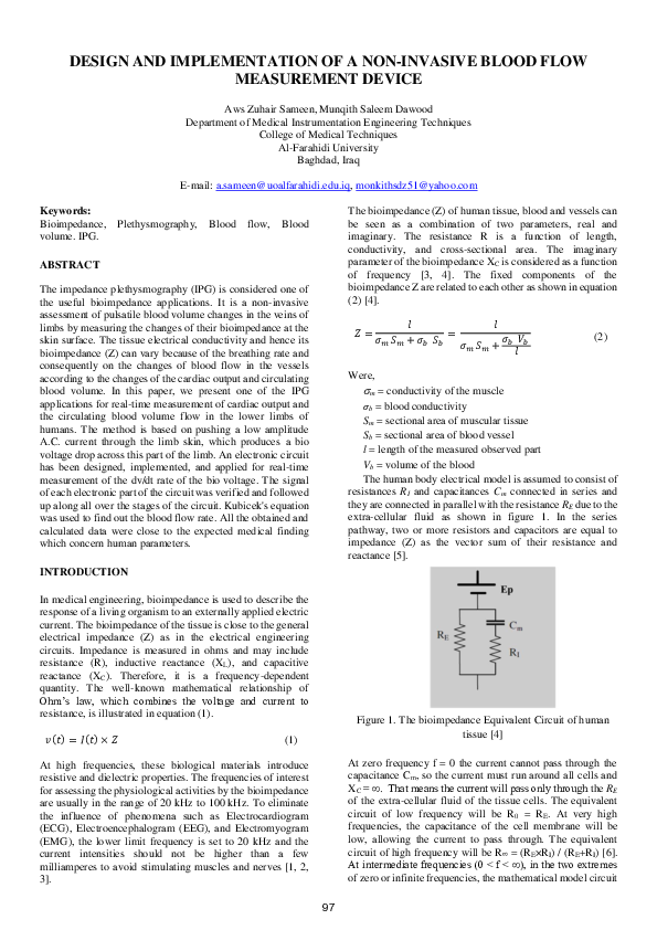 (PDF) DESIGN AND IMPLEMENTATION OF A NON-INVASIVE BLOOD FLOW ...