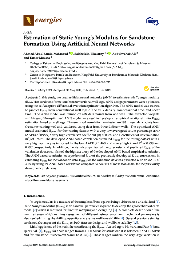 (PDF) Estimation of Static Young’s Modulus for Sandstone Formation ...