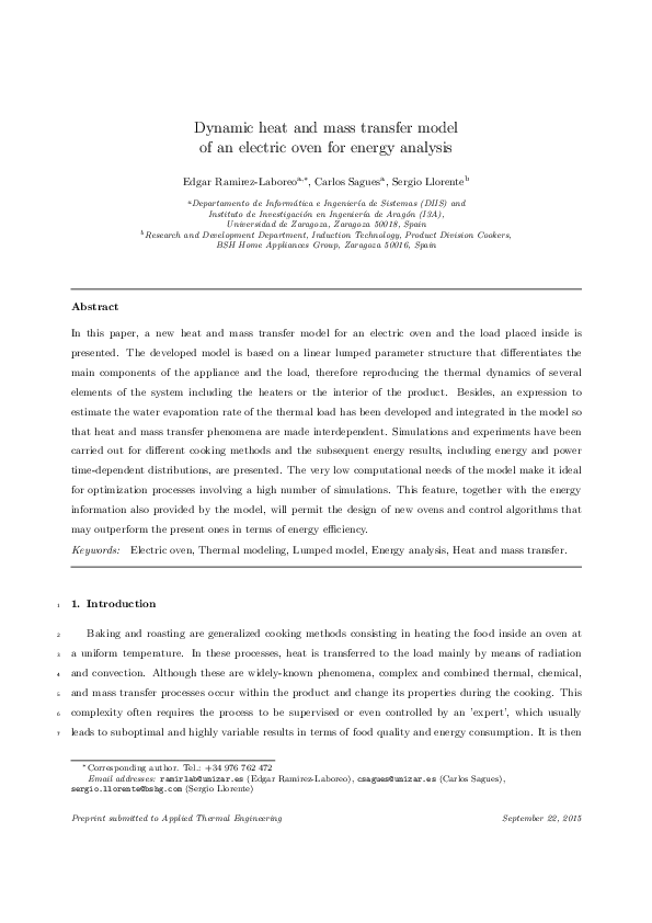 (PDF) Dynamic heat and mass transfer model of an electric oven for