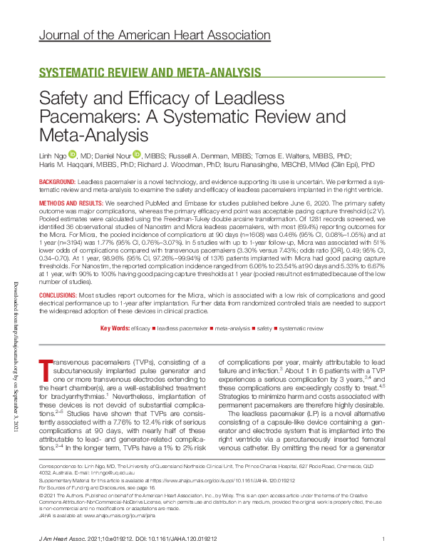 (PDF) Safety and Efficacy of Leadless Pacemakers: A Systematic Review ...