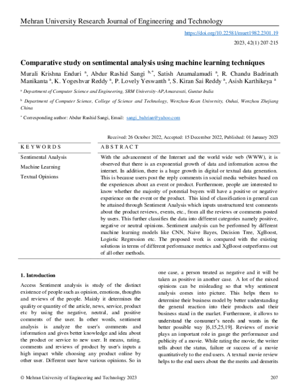 (PDF) Comparative study on sentimental analysis using machine learning ...