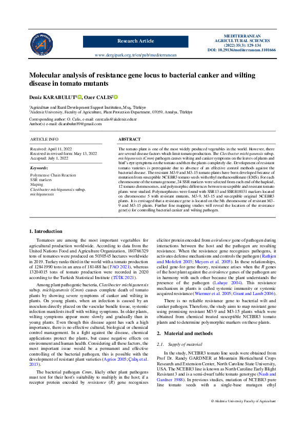 (PDF) Molecular analysis of resistance gene locus to bacterial canker ...