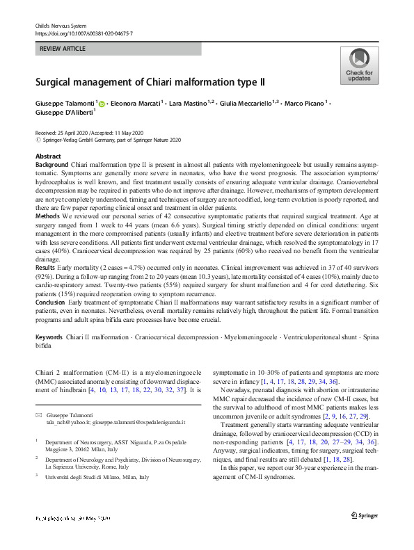 (PDF) Surgical management of the Chiari malformation Type I: the way ...
