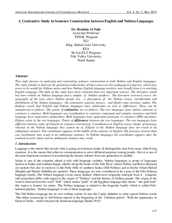 (PDF) A Contrastive Study in Sentence Construction between English and ...