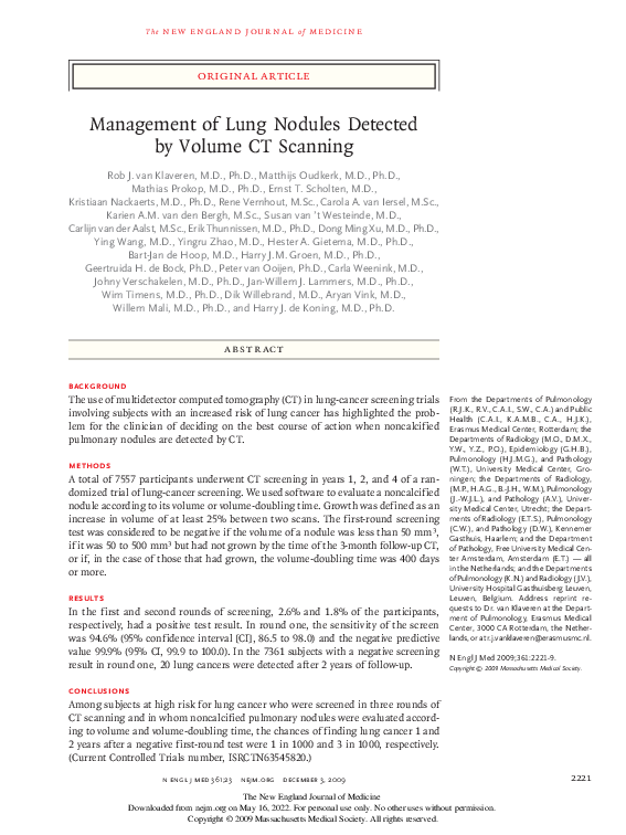 (PDF) Management of lung nodules detected by volume CT scanning