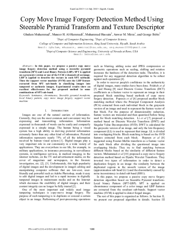 (PDF) Copy move image forgery detection method using steerable pyramid ...