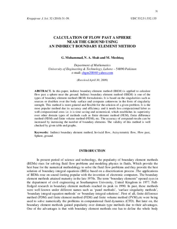(PDF) Calculation of Flow Past a Sphere Near the Ground Using an ...