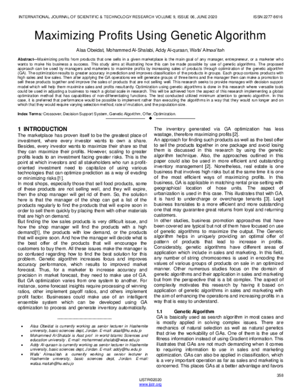 (PDF) Maximizing Profits Using Genetic Algorithm