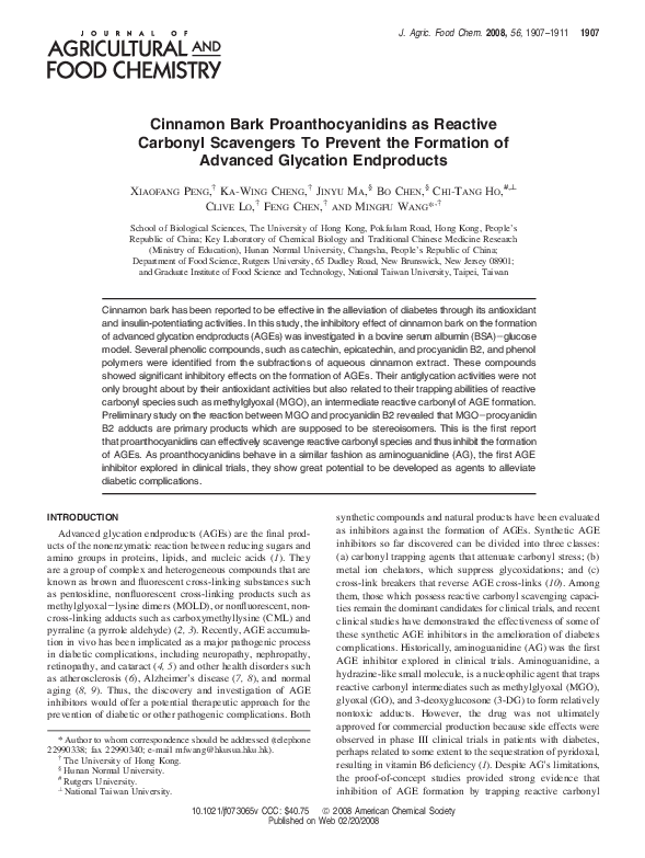 Cinnamon Bark Proanthocyanidins as Reactive Carbonyl Scavengers To Prevent the Formation of Advanced Glycation Endproducts