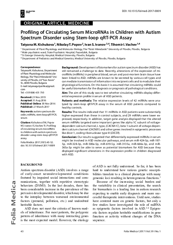 (PDF) Profiling of Circulating Serum MicroRNAs in Children with Autism ...