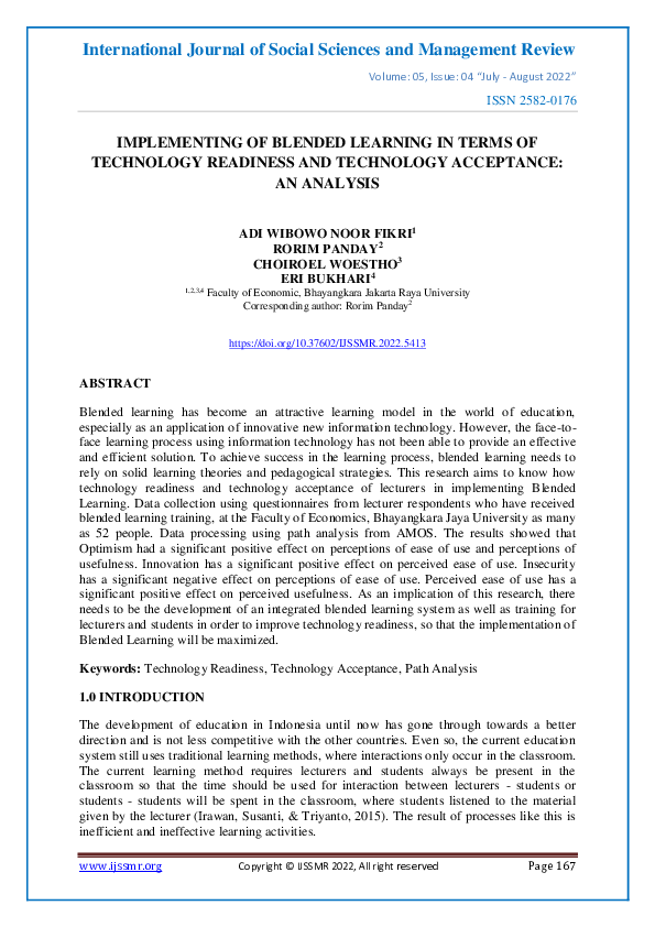 (PDF) Implementing of Blended Learning in Terms of Technology Readiness ...