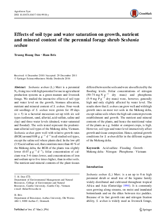 (PDF) Effects of soil type and water saturation on growth, nutrient and ...