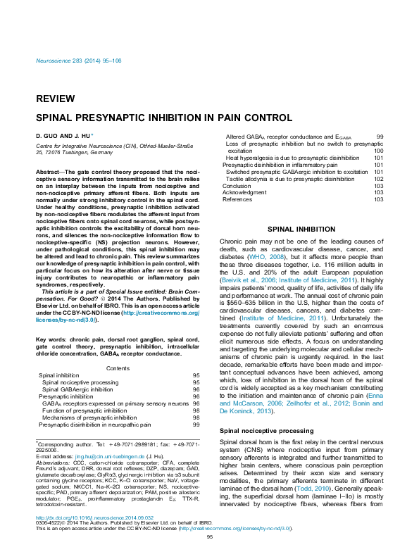 (PDF) Spinal presynaptic inhibition in pain control