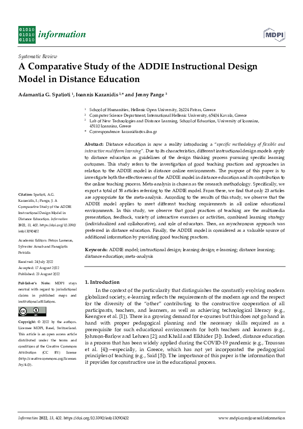 (PDF) A Comparative Study of the ADDIE Instructional Design Model in ...