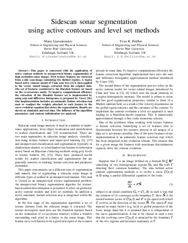 (PDF) Sidescan sonar segmentation using active contours and level set ...