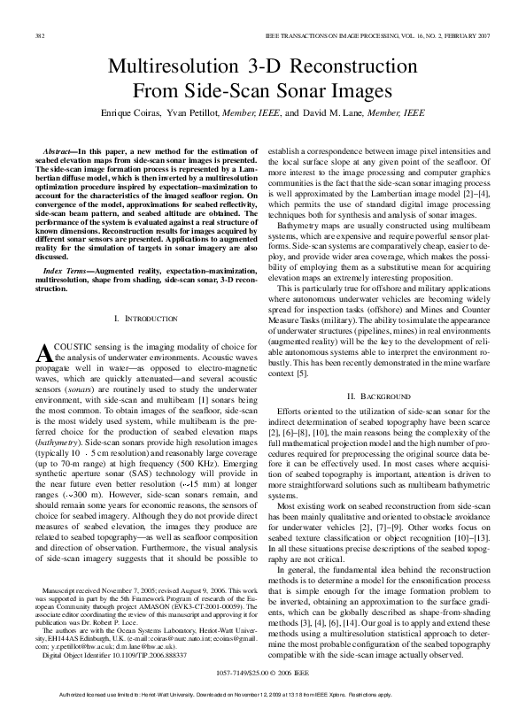(PDF) Multiresolution 3-D Reconstruction From Side-Scan Sonar Images