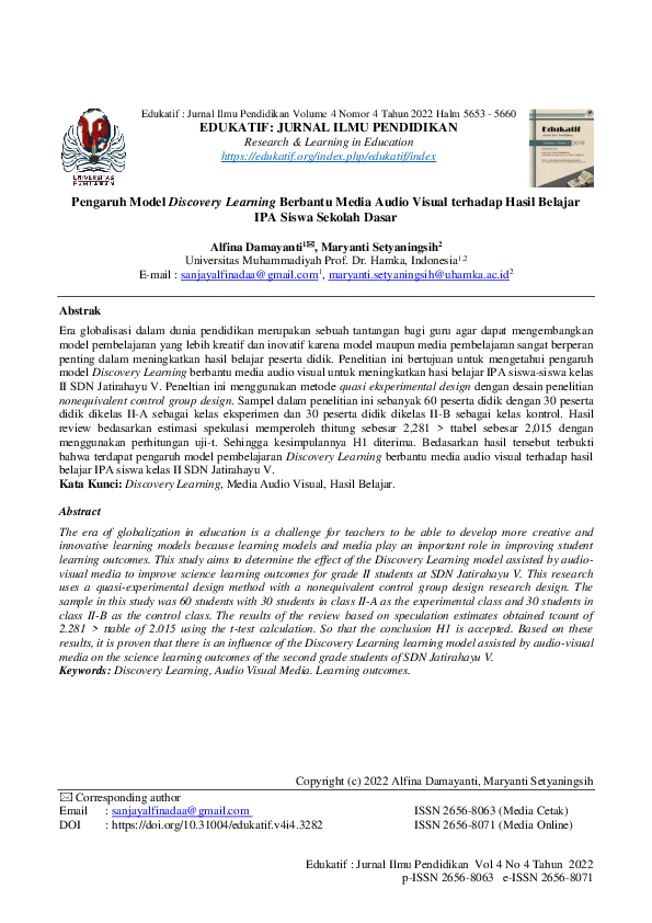(PDF) Pengaruh Model Discovery Learning Berbantu Media Audio Visual ...
