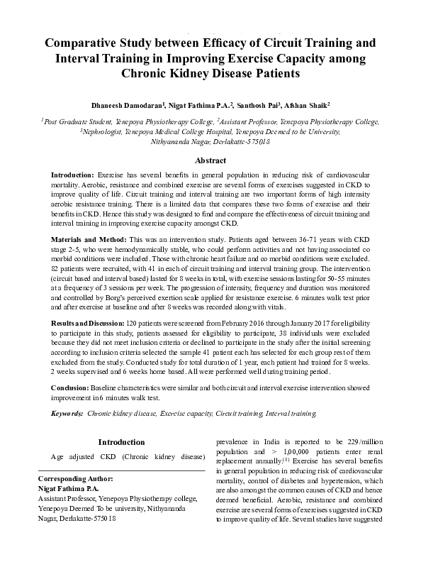 (PDF) Comparative Study between Efficacy of Circuit Training and ...