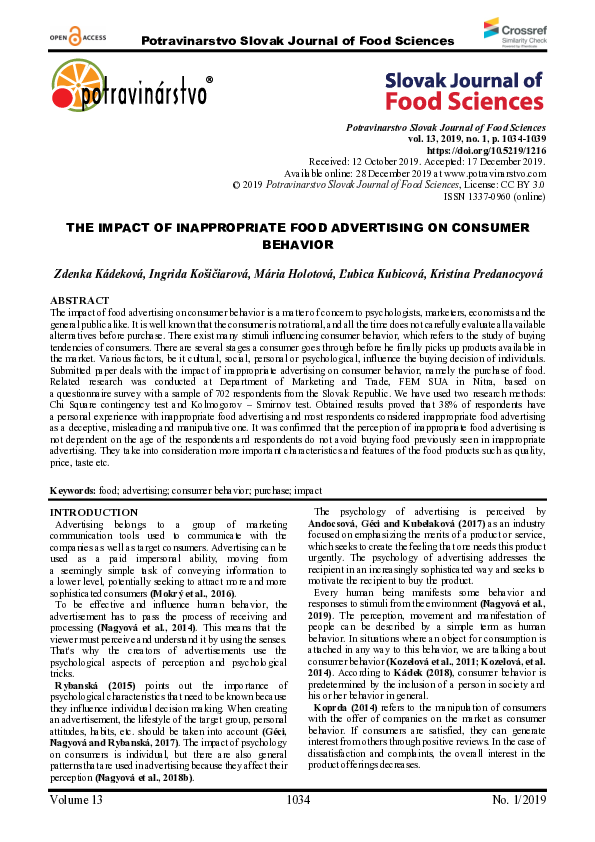 (PDF) The impact of inappropriate food advertising on consumer behavior