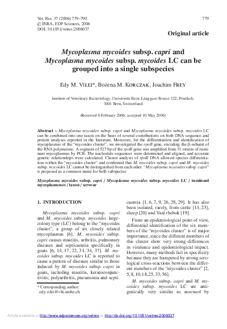 (PDF) Mycoplasma mycoides subsp. capri and Mycoplasma mycoides subsp ...