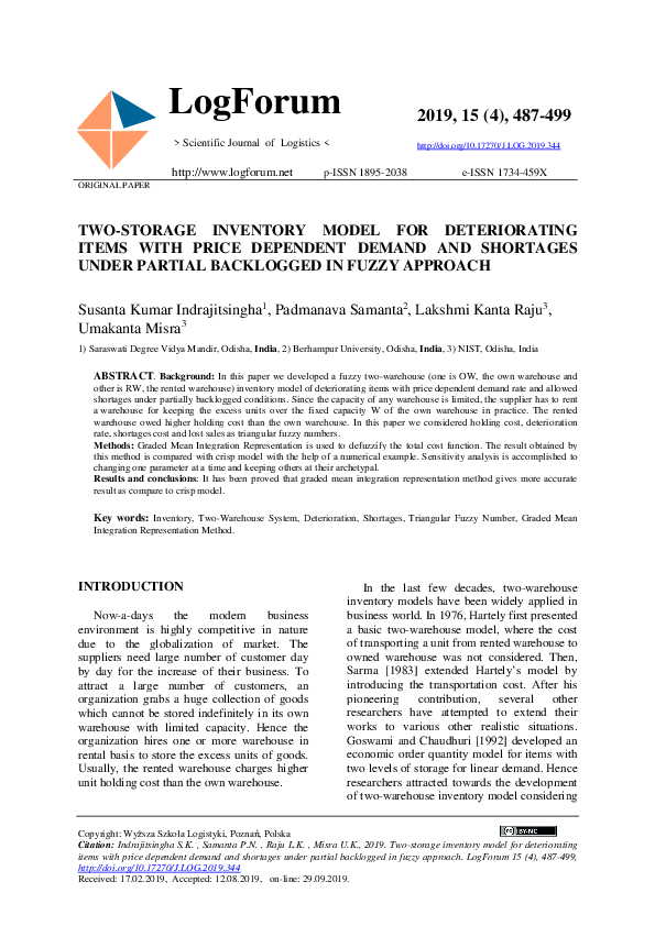 (PDF) Two-storage inventory model for deteriorating items with price ...