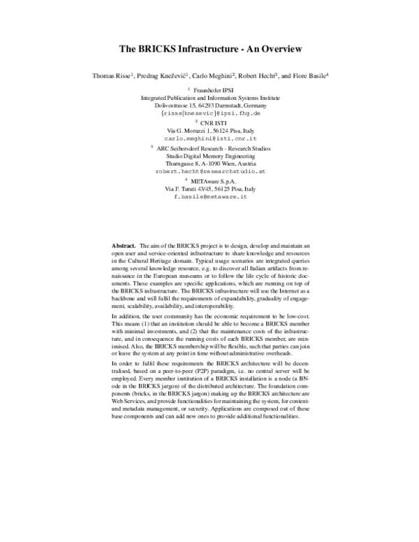 (PDF) The bricks infrastructure - an overview
