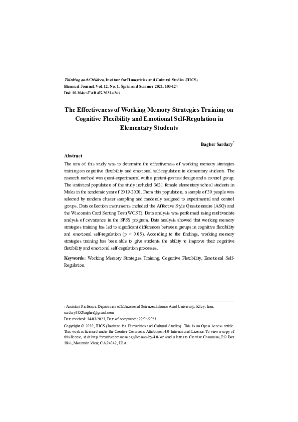 (PDF) The Effectiveness of working memory strategies training on ...