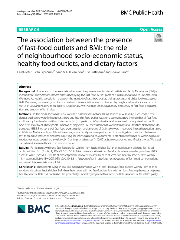 (PDF) The association between the presence of fast-food outlets and BMI ...