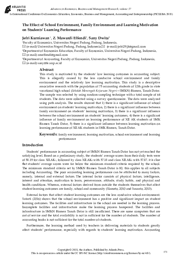 (PDF) The Effect of School Environment, Family Environment and Learning ...