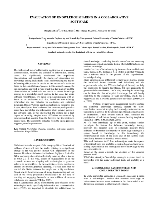 (PDF) Evaluation of Knowledge Sharing in a Collaborative Software