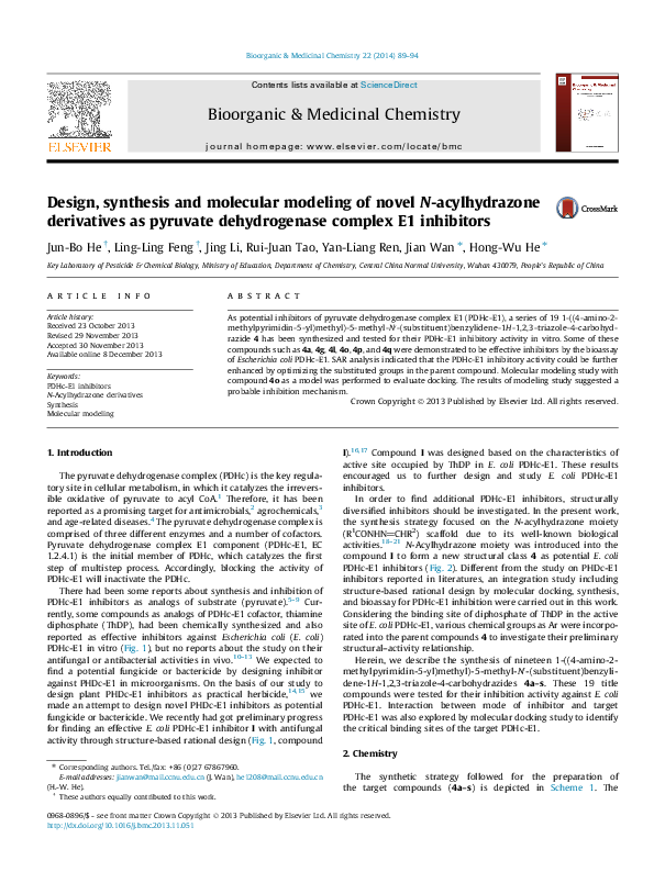 (PDF) Design, synthesis and molecular modeling of novel N-acylhydrazone ...