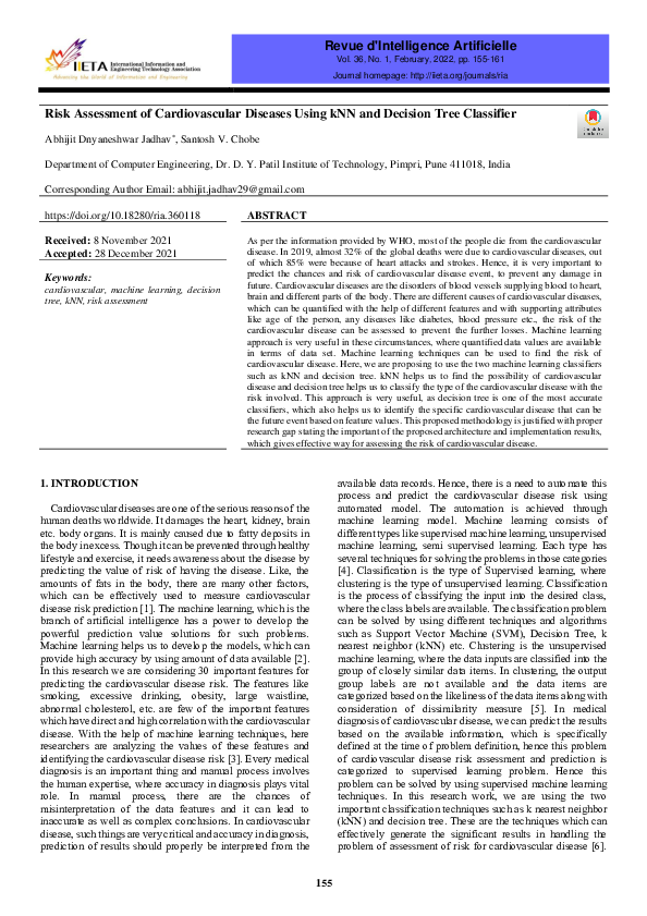 (PDF) Risk Assessment of Cardiovascular Diseases Using kNN and Decision ...