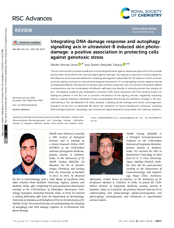(PDF) Integrating DNA damage response and autophagy signalling axis in ...