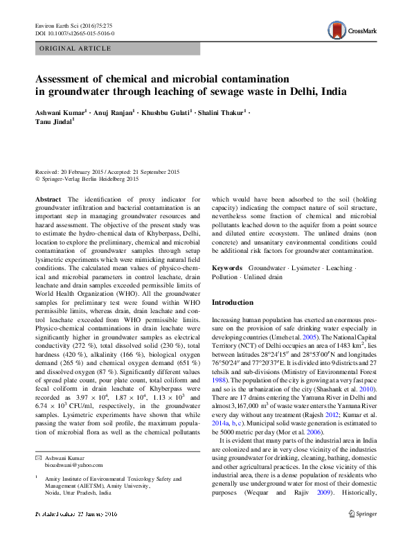 (PDF) Assessment of chemical and microbial contamination in groundwater ...