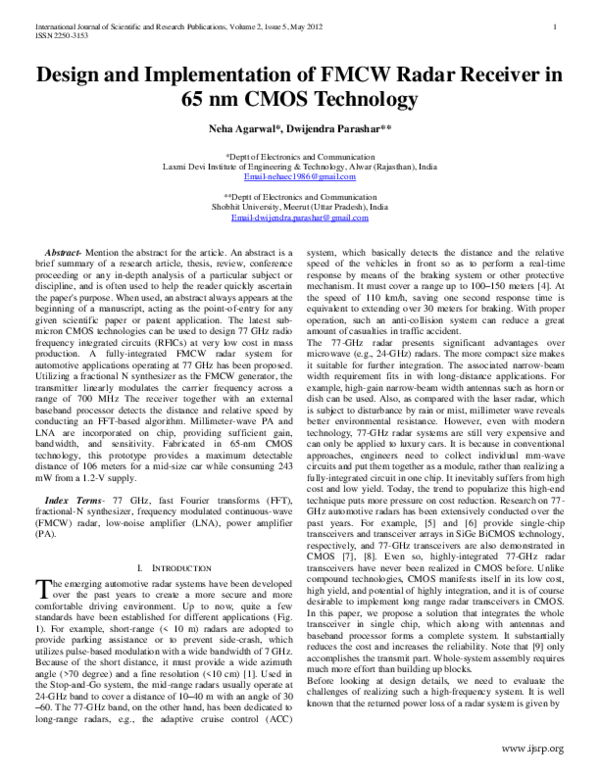 (PDF) Design and Implementation of FMCW Radar Receiver in 65 nm CMOS ...