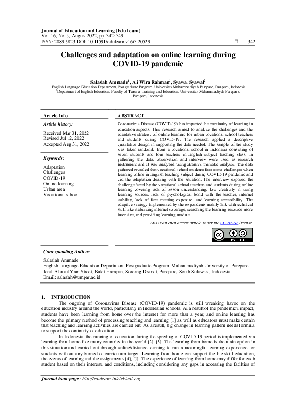 (PDF) Challenges and adaptation on online learning during COVID-19 pandemic