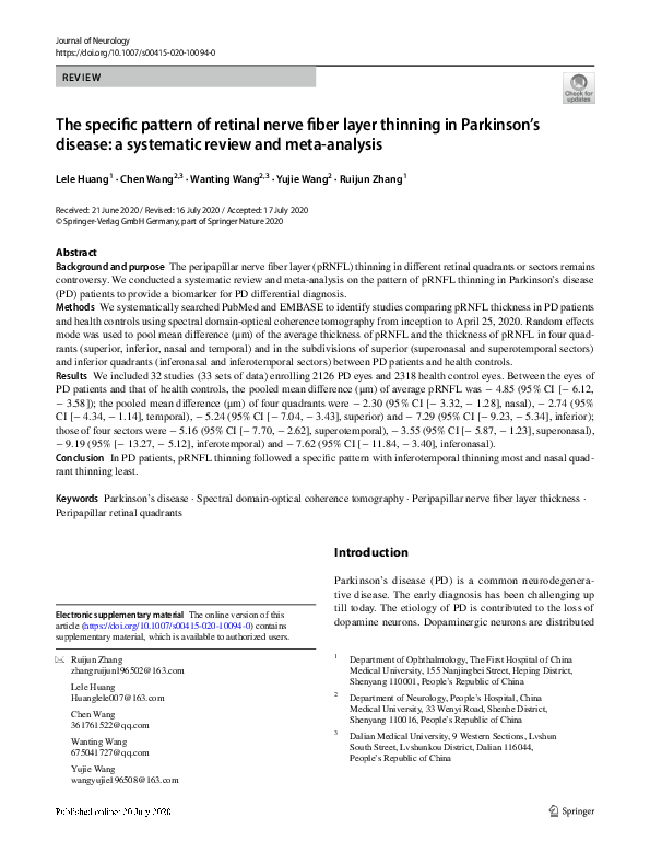 (PDF) Retinal Nerve Fiber Layer Thinning in Parkinson's
